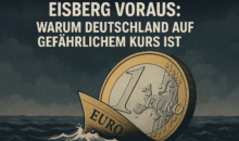 Euro-Münze als sinkendes Schiff im Sturm – Symbolbild für Deutschlands Staatsverschuldung und Finanzkrise