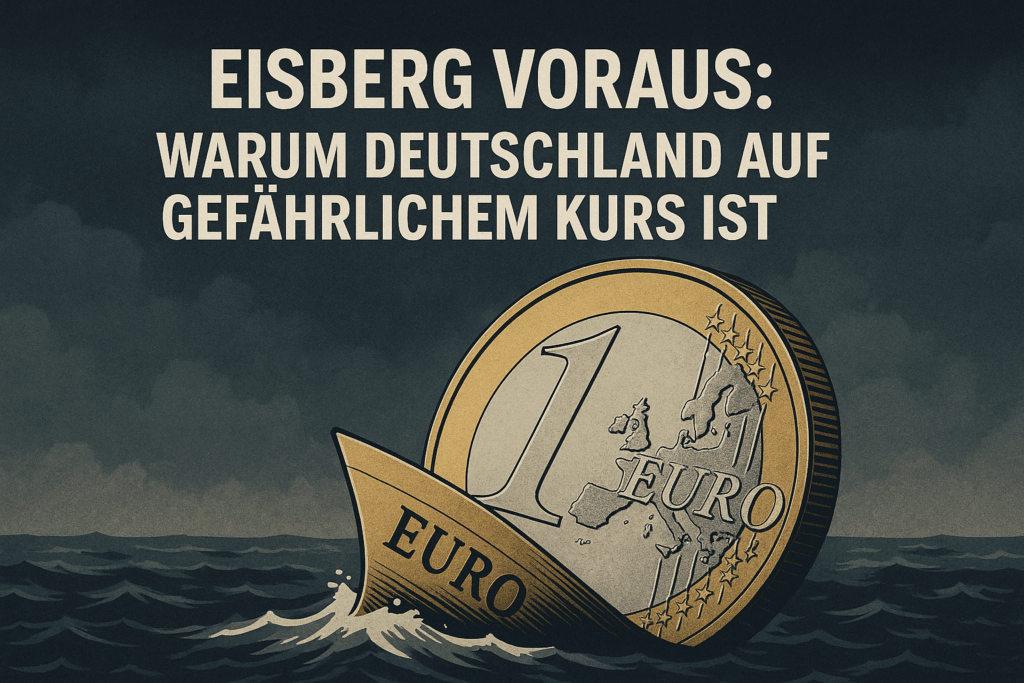 Euro-Münze als sinkendes Schiff im Sturm – Symbolbild für Deutschlands Staatsverschuldung und Finanzkrise