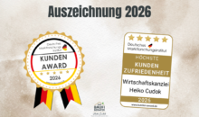 Kunden Award 2026 – Auszeichnung für höchste Kundenzufriedenheit der Wirtschaftskanzlei Heiko Cudok