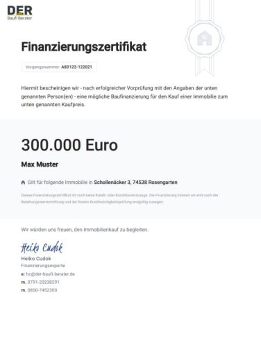 Finanzierungszertifikat Der Baufi Berater
